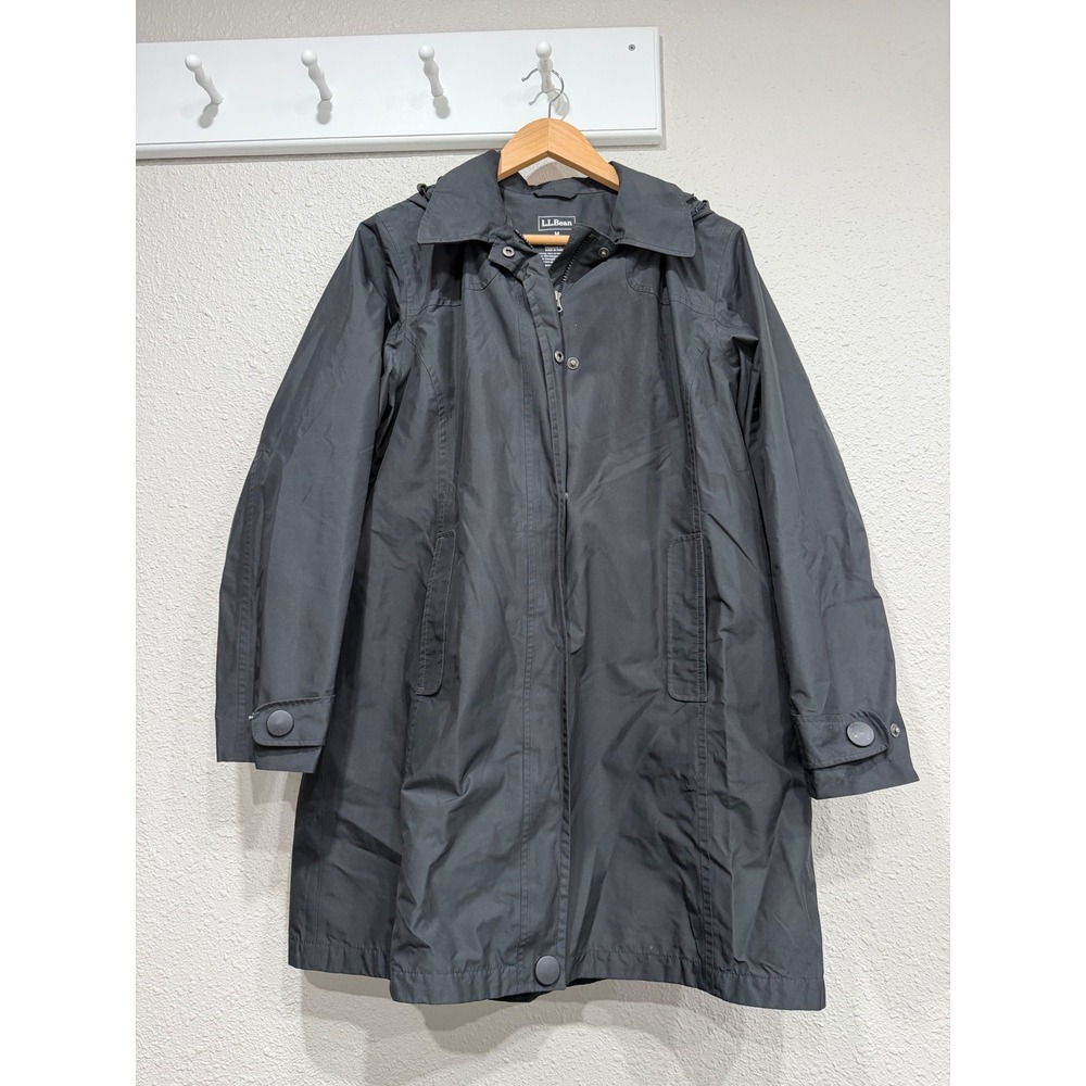 LL Bean H2OFF Rain Jacket Womens M Black Hooded Mesh Lined Gorpcore Trail 265181